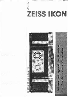 Zeiss Ikon Backs manual. Camera Instructions.